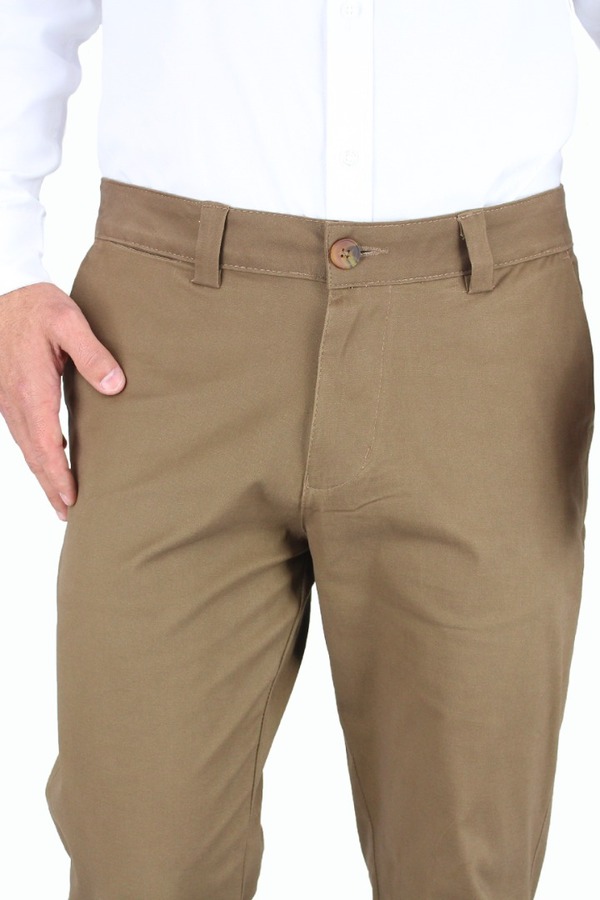 Pantalón Color Camel De Algodón Slim Fit Stretch Para Hombre